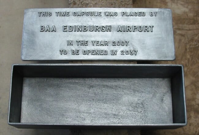 Time capsule with lid removed